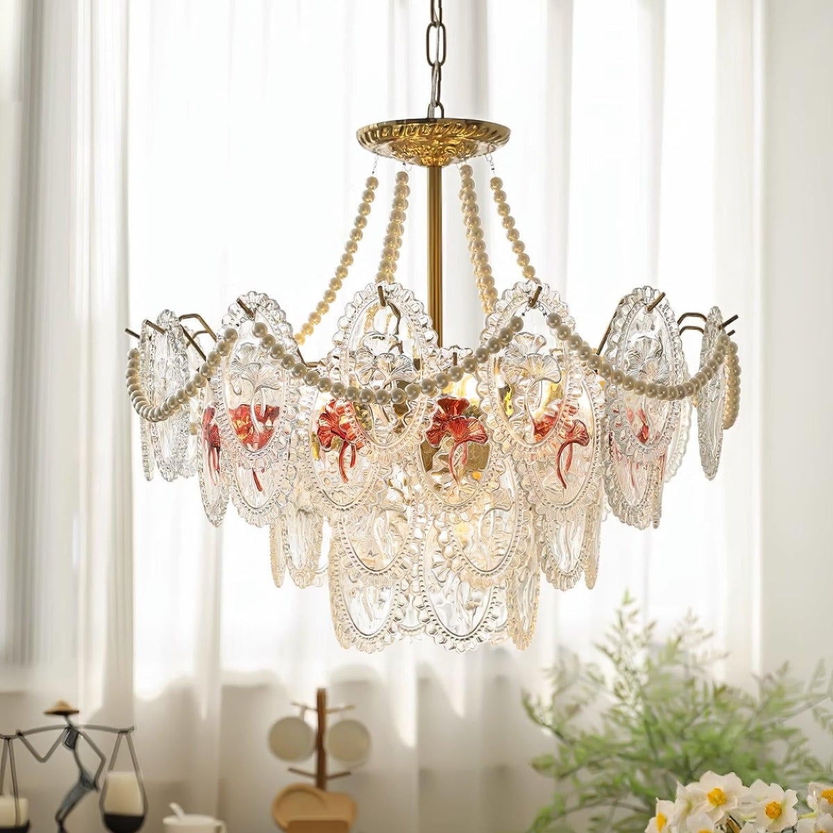 Tiered Glass Bead Chandelier with Polished Gold Hardware – Modern Pendant Ceiling Light | Thomler