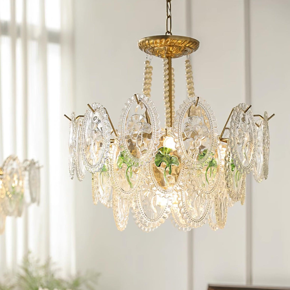 Tiered Glass Bead Chandelier with Polished Gold Hardware – Modern Pendant Ceiling Light | Thomler