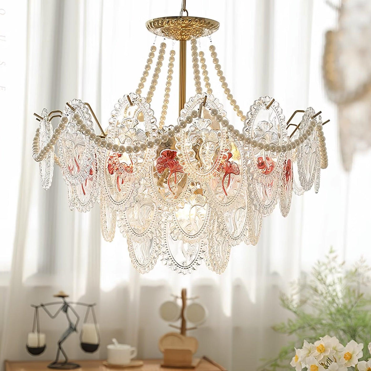 Tiered Glass Bead Chandelier with Polished Gold Hardware – Modern Pendant Ceiling Light | Thomler