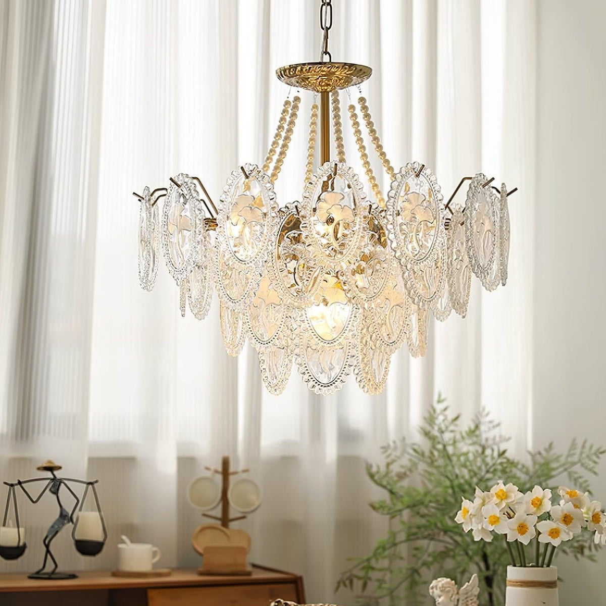 Tiered Glass Bead Chandelier with Polished Gold Hardware – Modern Pendant Ceiling Light | Thomler