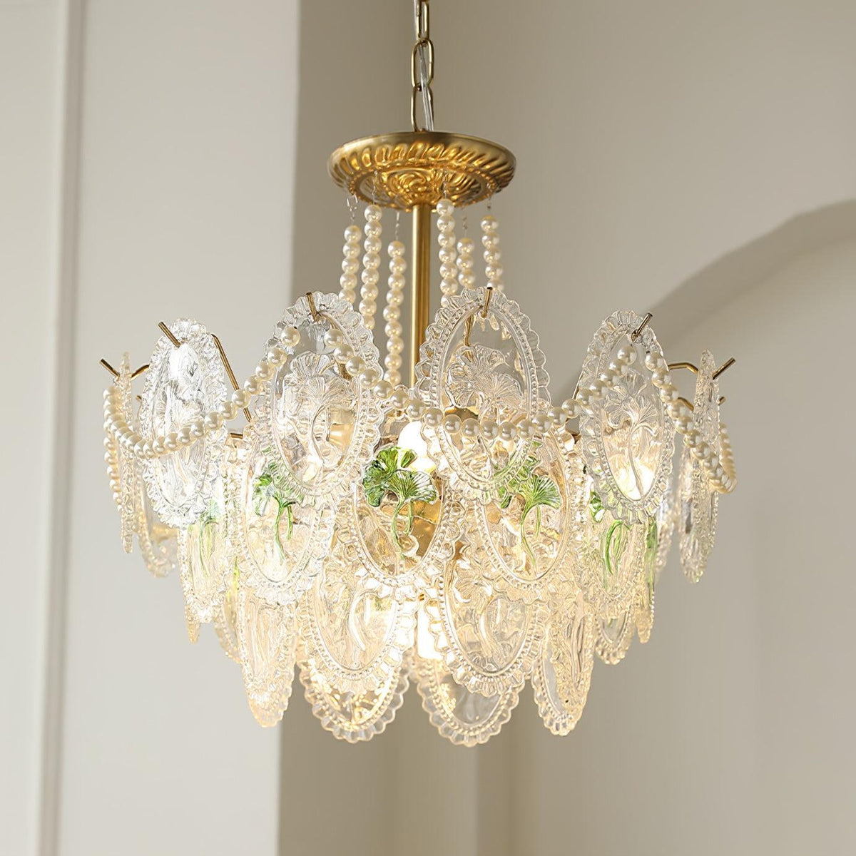 Tiered Glass Bead Chandelier with Polished Gold Hardware – Modern Pendant Ceiling Light | Thomler