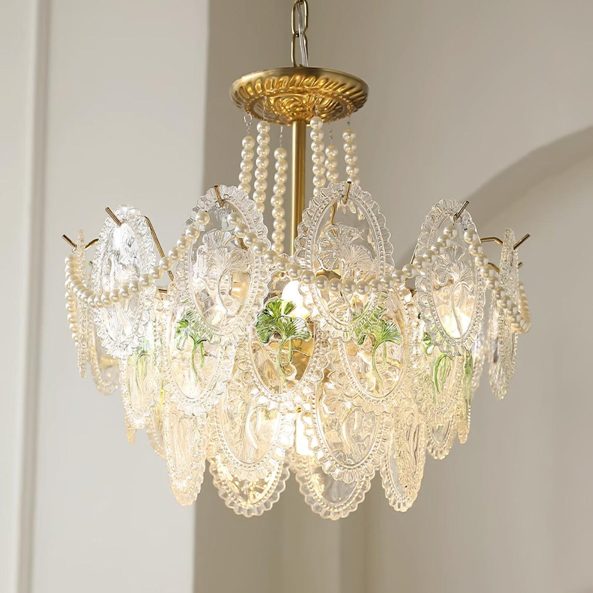Tiered Glass Bead Chandelier with Polished Gold Hardware – Modern Pendant Ceiling Light | Thomler