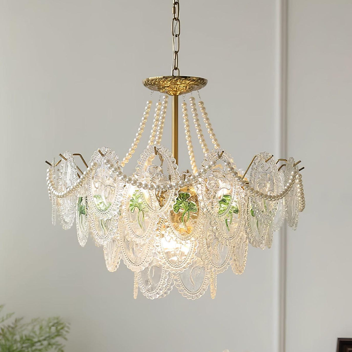 Tiered Glass Bead Chandelier with Polished Gold Hardware – Modern Pendant Ceiling Light | Thomler