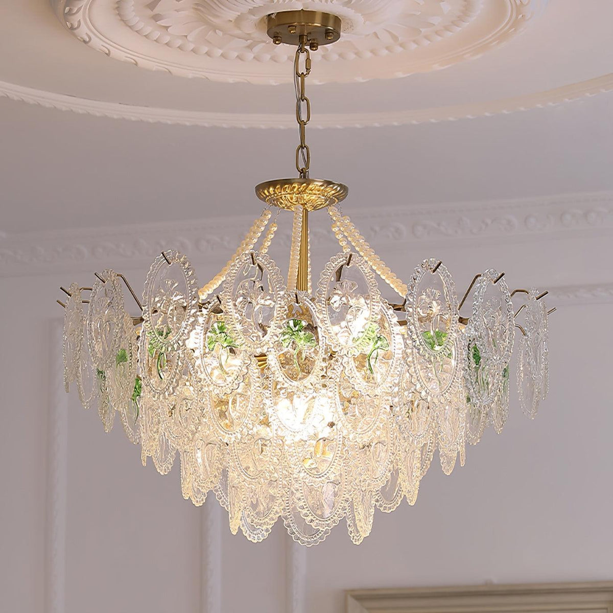 Tiered Glass Bead Chandelier with Polished Gold Hardware – Modern Pendant Ceiling Light | Thomler