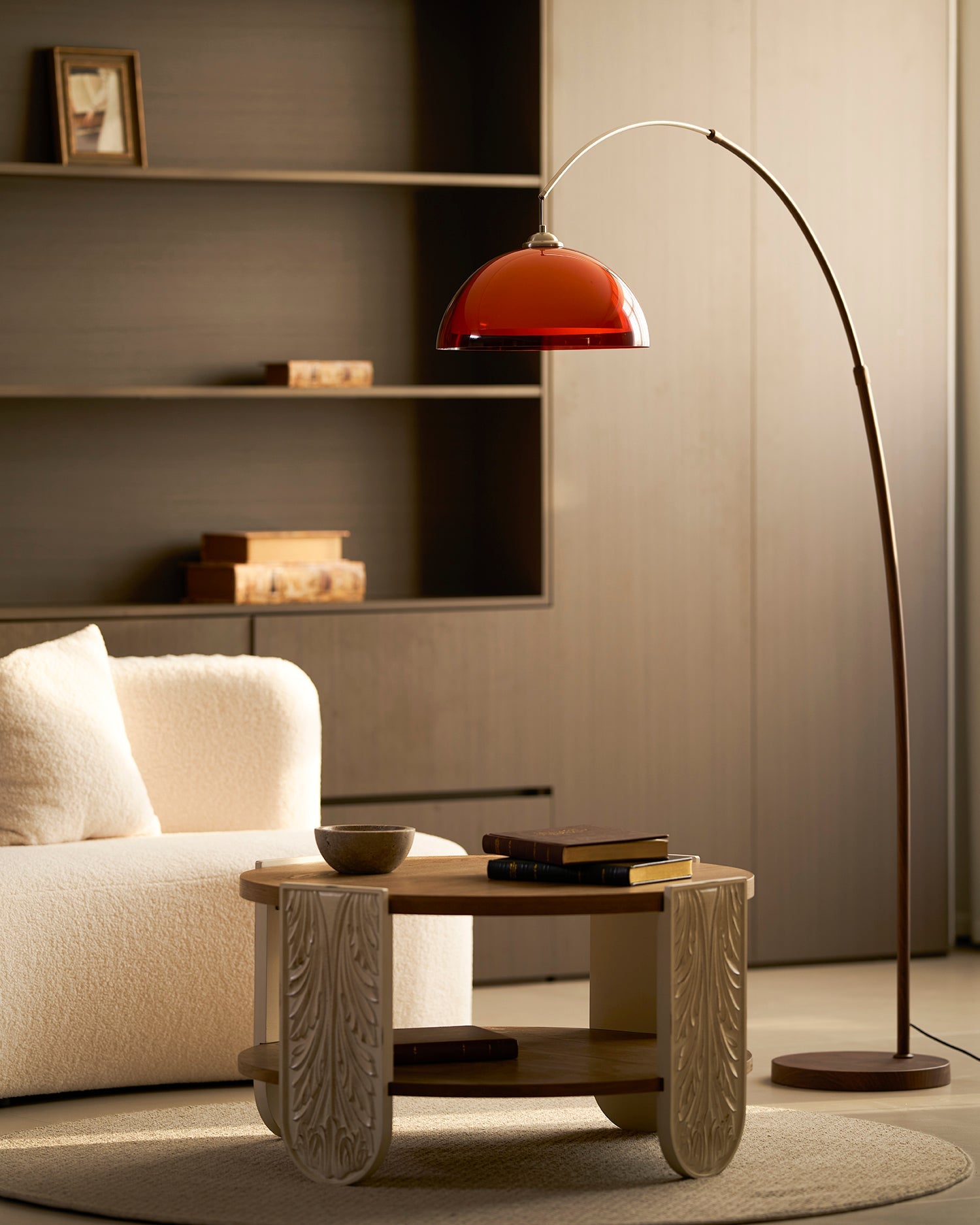 Floor Lamp Metal Arched 65 in Amber Dome Living Room Reading Modern Mid Century Lighting Adjustable Height | Thomler