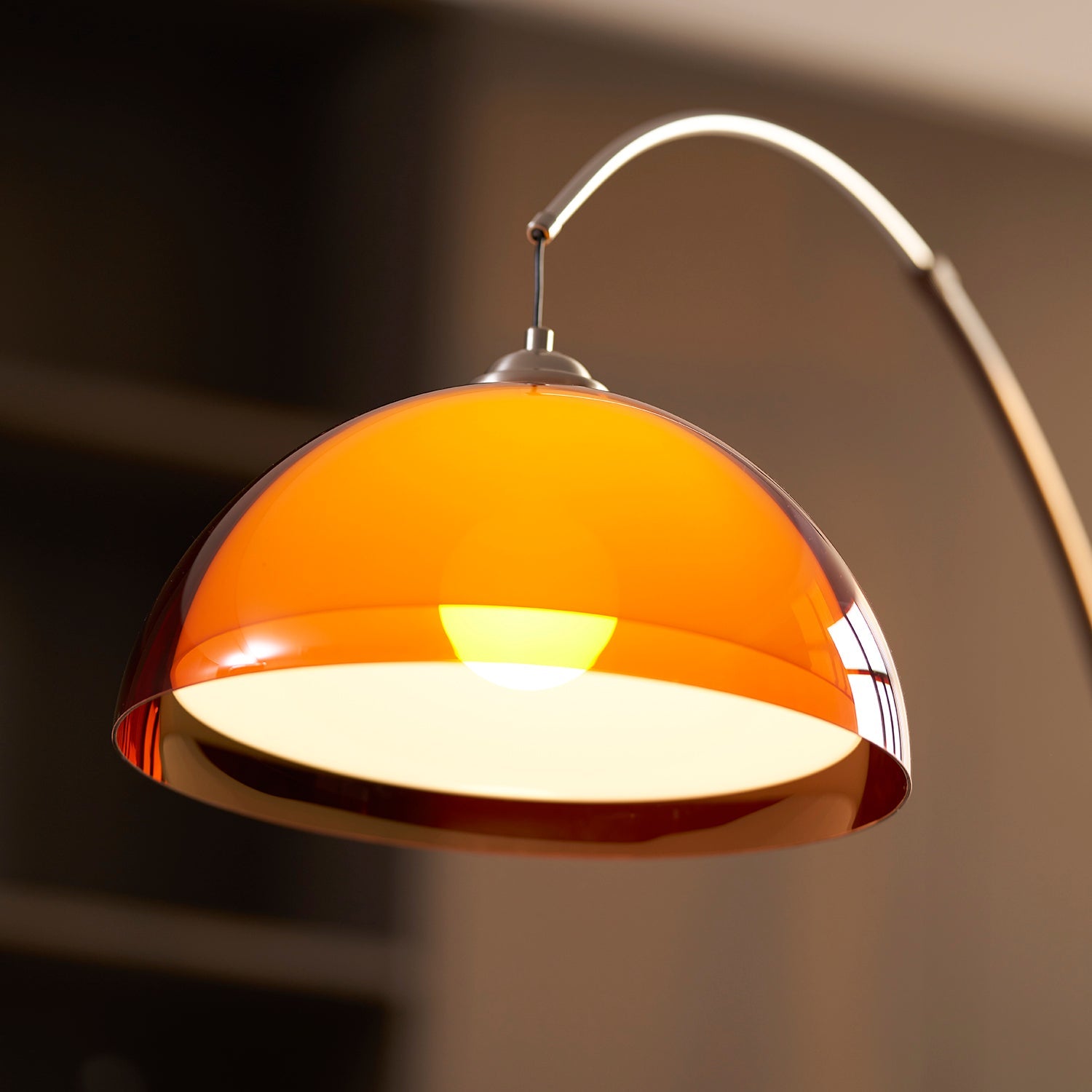Floor Lamp Metal Arched 65 in Amber Dome Living Room Reading Modern Mid Century Lighting Adjustable Height | Thomler