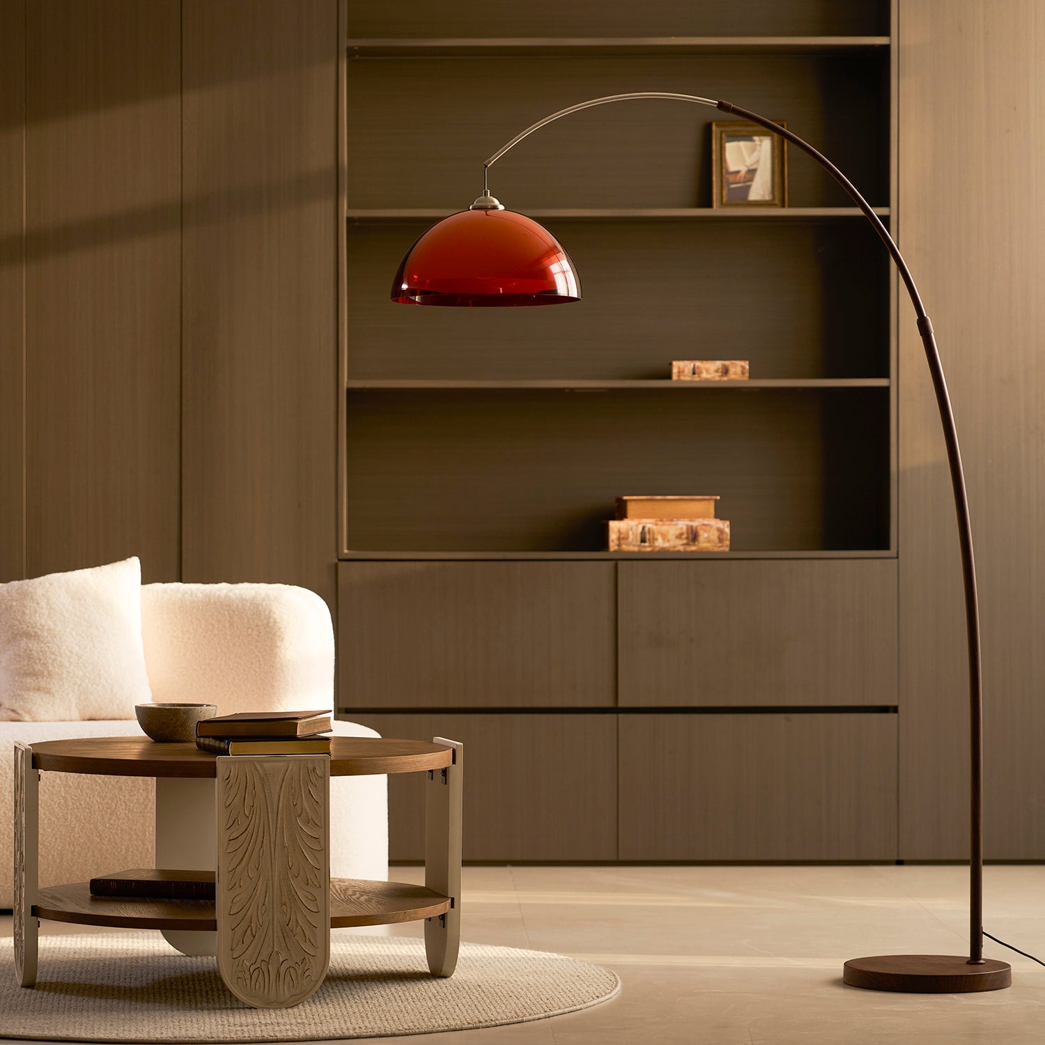 Floor Lamp Metal Arched 65 in Amber Dome Living Room Reading Modern Mid Century Lighting Adjustable Height | Thomler