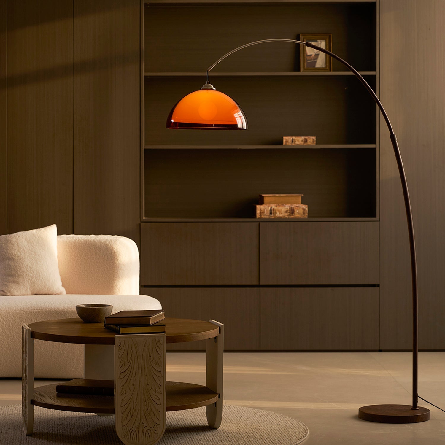 Floor Lamp Metal Arched 65 in Amber Dome Living Room Reading Modern Mid Century Lighting Adjustable Height | Thomler