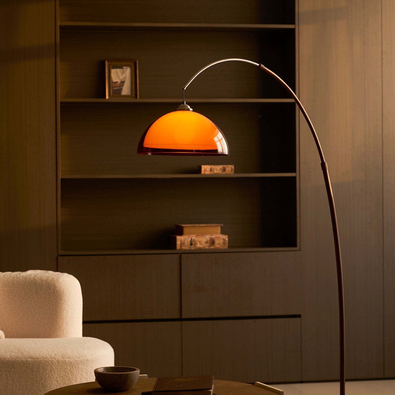 Floor Lamp Metal Arched 65 in Amber Dome Living Room Reading Modern Mid Century Lighting Adjustable Height | Thomler