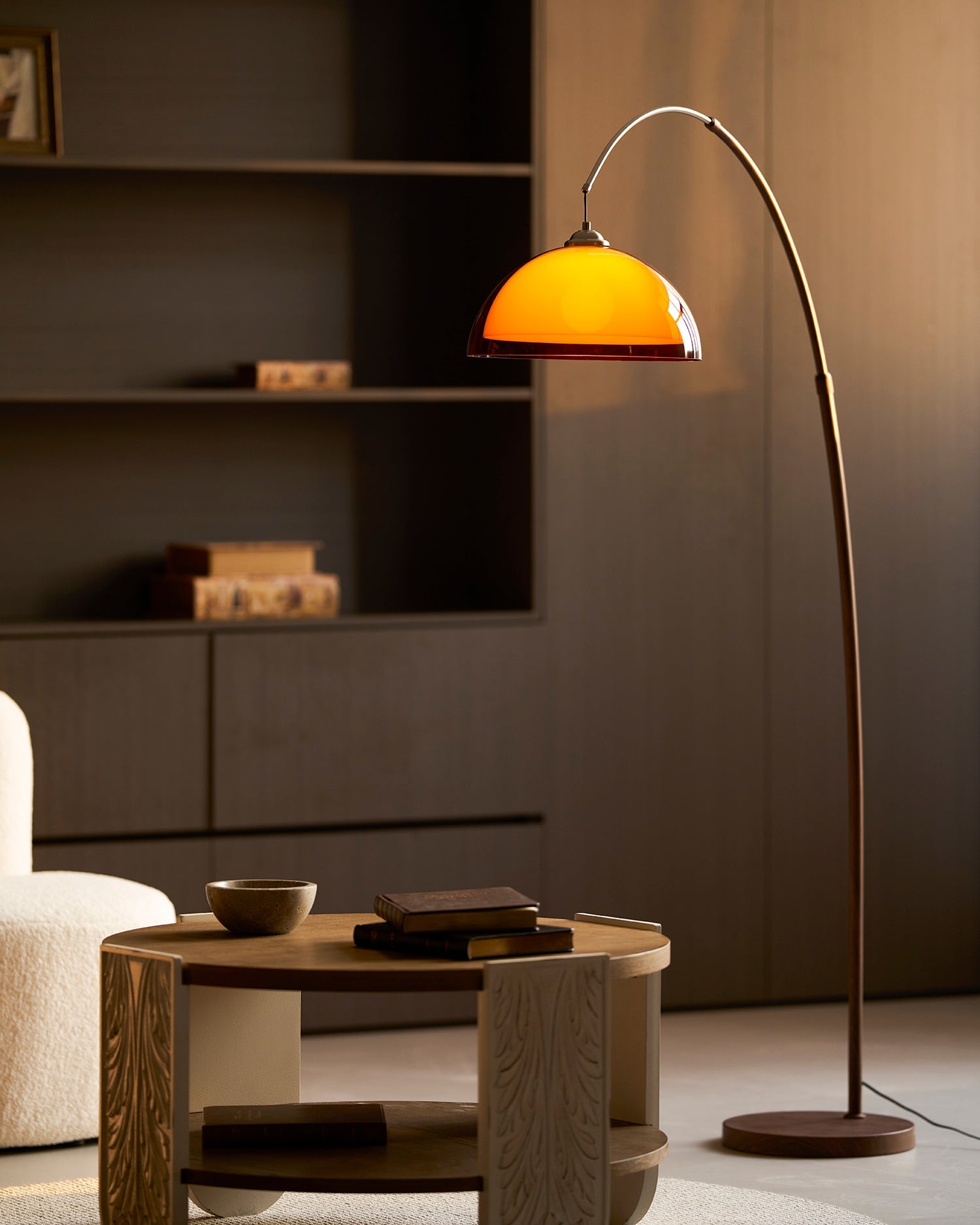 Floor Lamp Metal Arched 65 in Amber Dome Living Room Reading Modern Mid Century Lighting Adjustable Height | Thomler