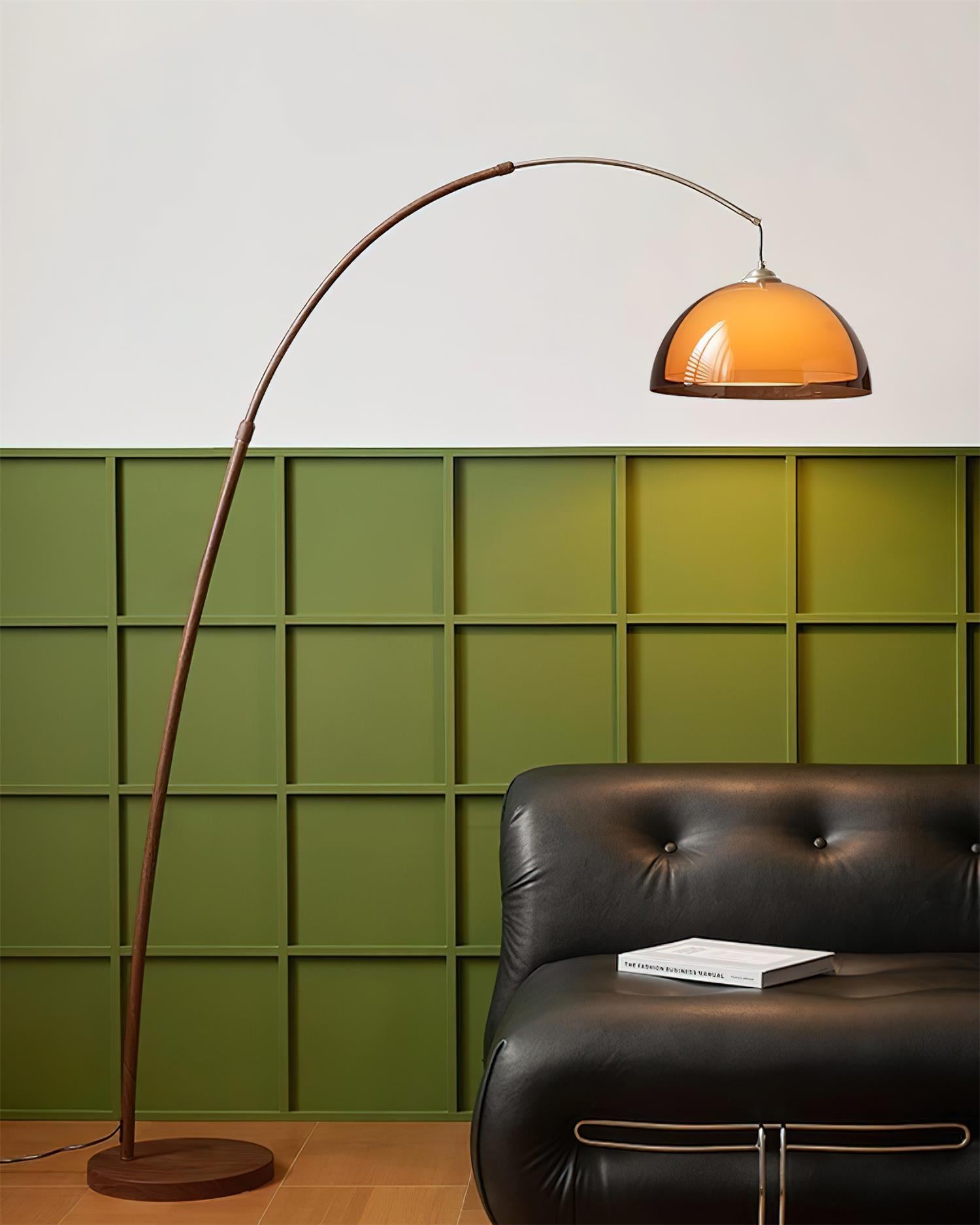 Floor Lamp Metal Arched 65 in Amber Dome Living Room Reading Modern Mid Century Lighting Adjustable Height | Thomler