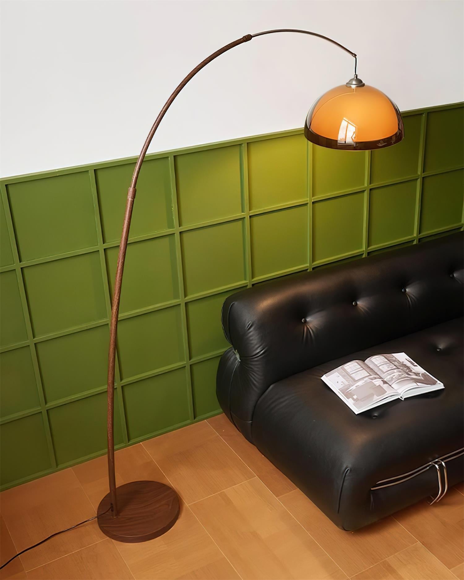 Floor Lamp Metal Arched 65 in Amber Dome Living Room Reading Modern Mid Century Lighting Adjustable Height | Thomler