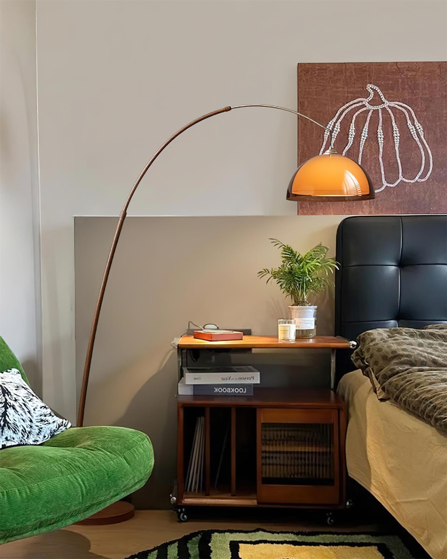 Floor Lamp Metal Arched 65 in Amber Dome Living Room Reading Modern Mid Century Lighting Adjustable Height | Thomler