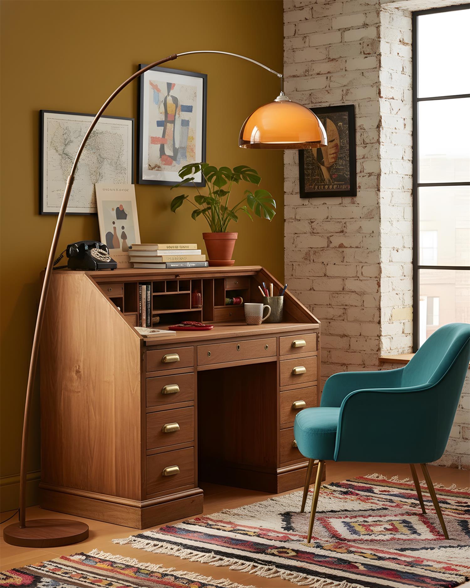Floor Lamp Metal Arched 65 in Amber Dome Living Room Reading Modern Mid Century Lighting Adjustable Height | Thomler