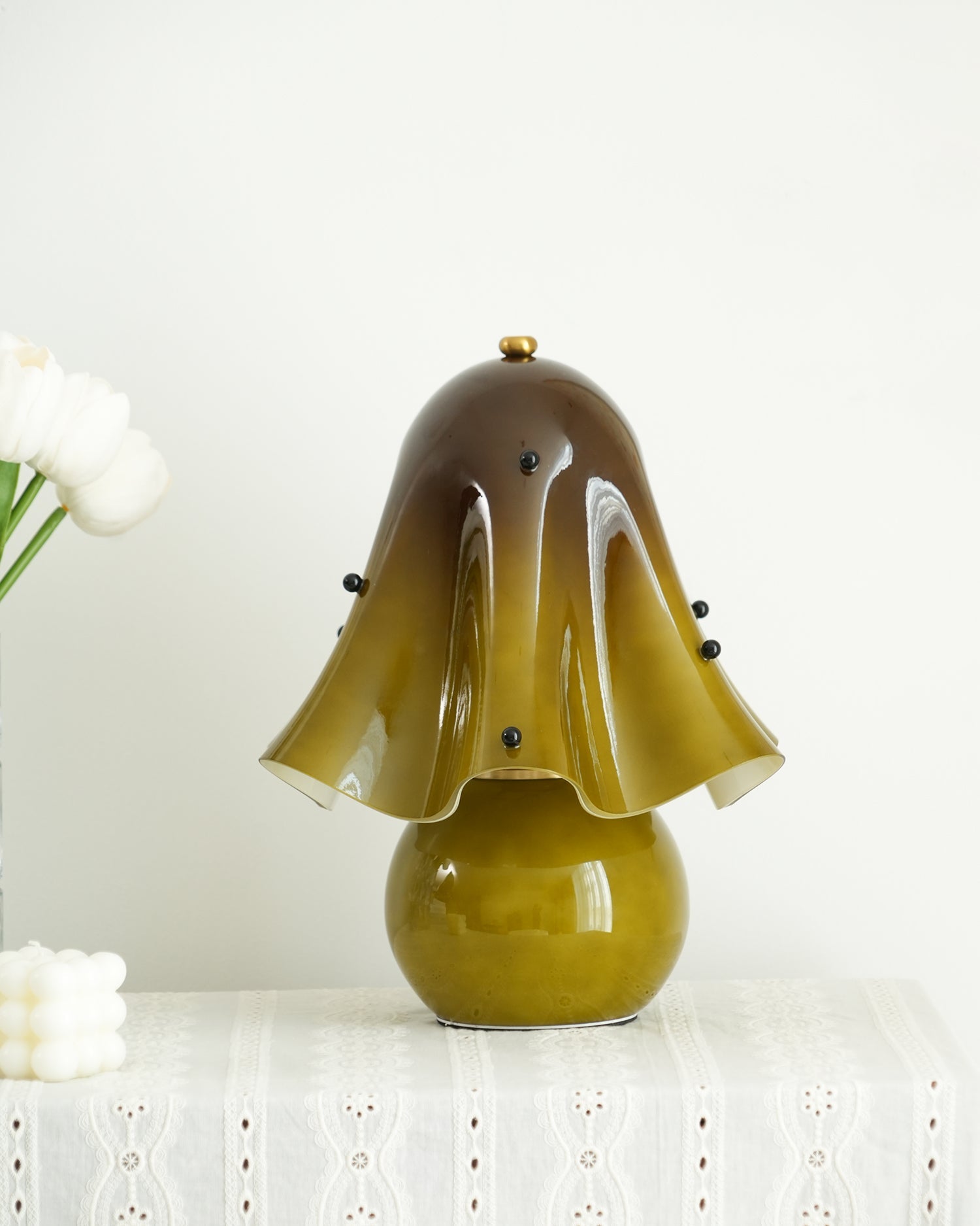 Table Lamp Hand-Blown Glass 12.6 in Indoor Living Room Decorative Accent Light | Thomler