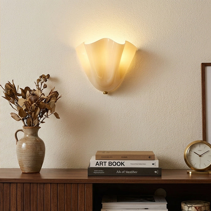 Wall Lamp Glass 11 in Hand Blown Petal Shade Bedroom Hallway Decorative Sconce Lighting Fixture | Thomler