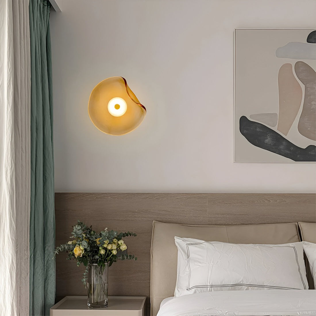 Modern LED Wall Sconce in Amber, Purple & Gray Glass for Bedroom, Living Room & Hallway Lighting | Thomler