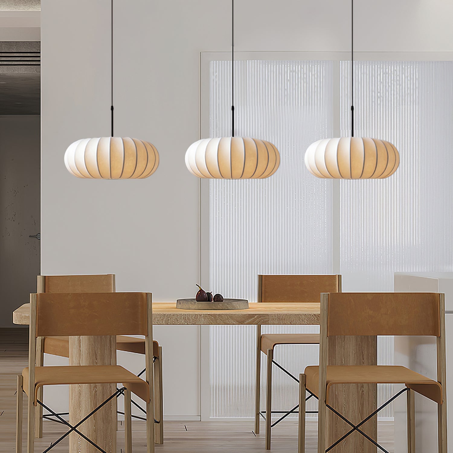 Pendant Lamp Fabric Shade 11.8 in White Rustic Living Room Dining Ceiling Light | Thomler