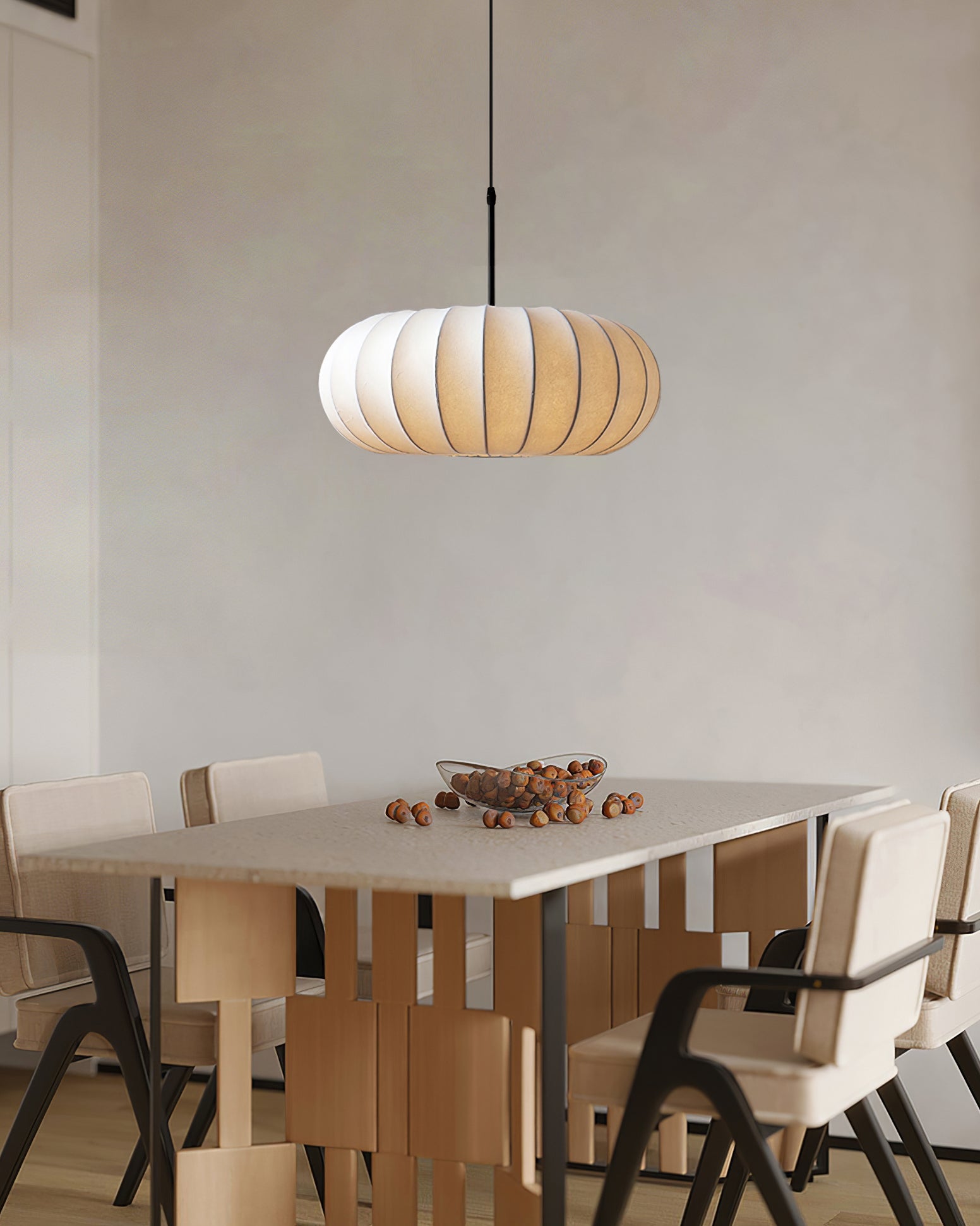 Pendant Lamp Fabric Shade 11.8 in White Rustic Living Room Dining Ceiling Light | Thomler