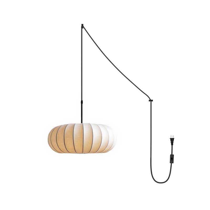 Pendant Lamp Fabric Shade 11.8 in White Rustic Living Room Dining Ceiling Light | Thomler
