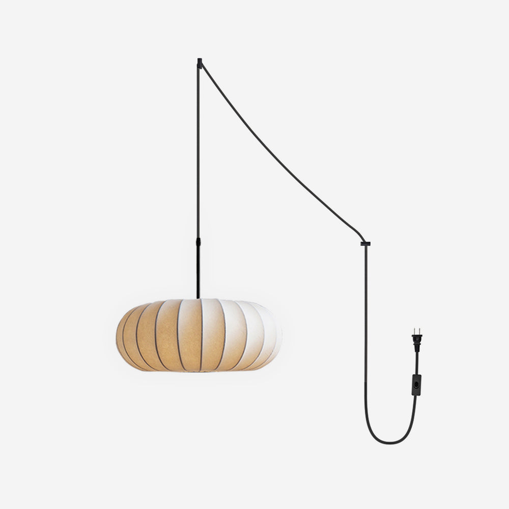 Pendant Lamp Fabric Shade 11.8 in White Rustic Living Room Dining Ceiling Light | Thomler