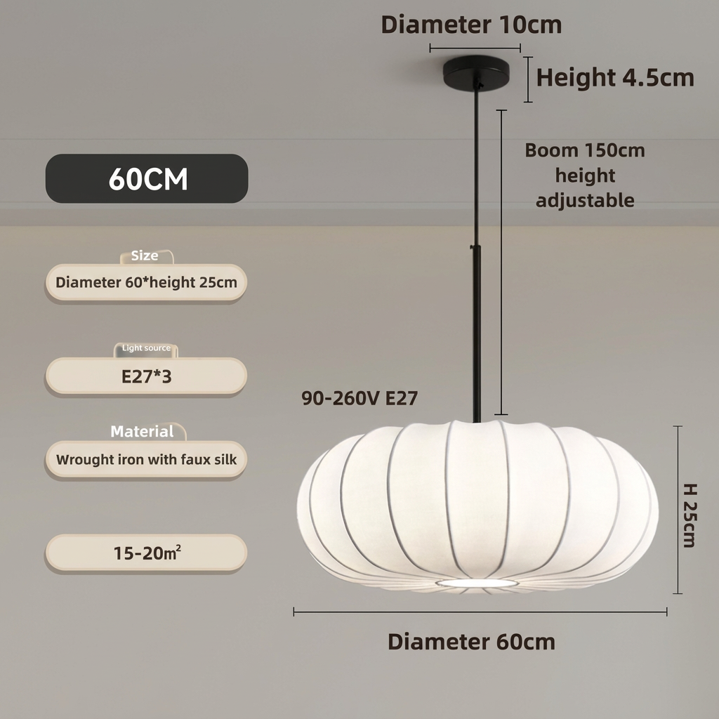 Artisan Fabric Drum Ceiling Fixture – Japanese-Inspired Round Drop Lamp with Adjustable Cord for Dining Tables & Home Bars | Thomler