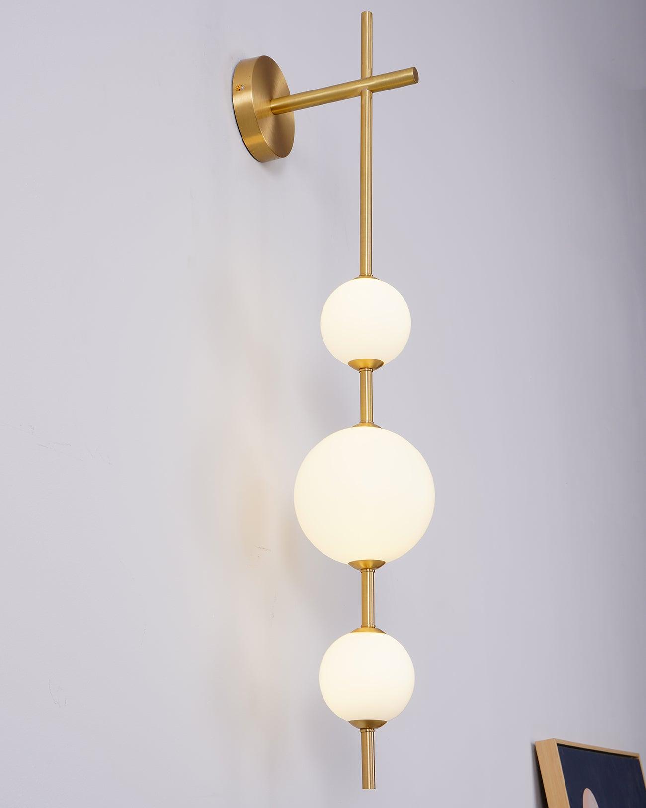 Vertical Glass Globe Wall Lamp 25.6 in LED Brass Indoor Lighting Warm Glow Bedroom Hallway Study Bathroom Sconce | Thomler