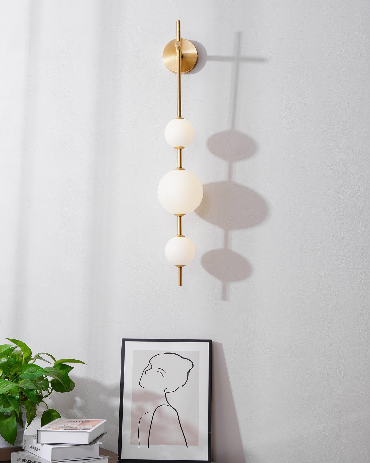 Vertical Glass Globe Wall Lamp 25.6 in LED Brass Indoor Lighting Warm Glow Bedroom Hallway Study Bathroom Sconce | Thomler