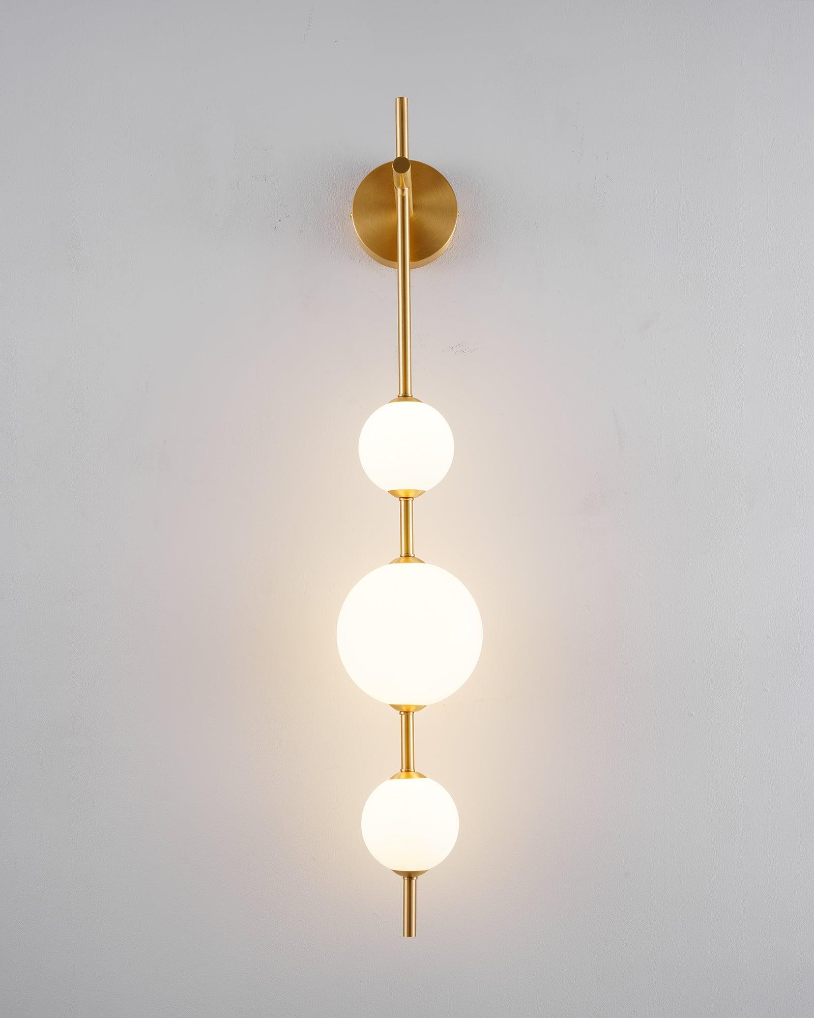 Vertical Glass Globe Wall Lamp 25.6 in LED Brass Indoor Lighting Warm Glow Bedroom Hallway Study Bathroom Sconce | Thomler