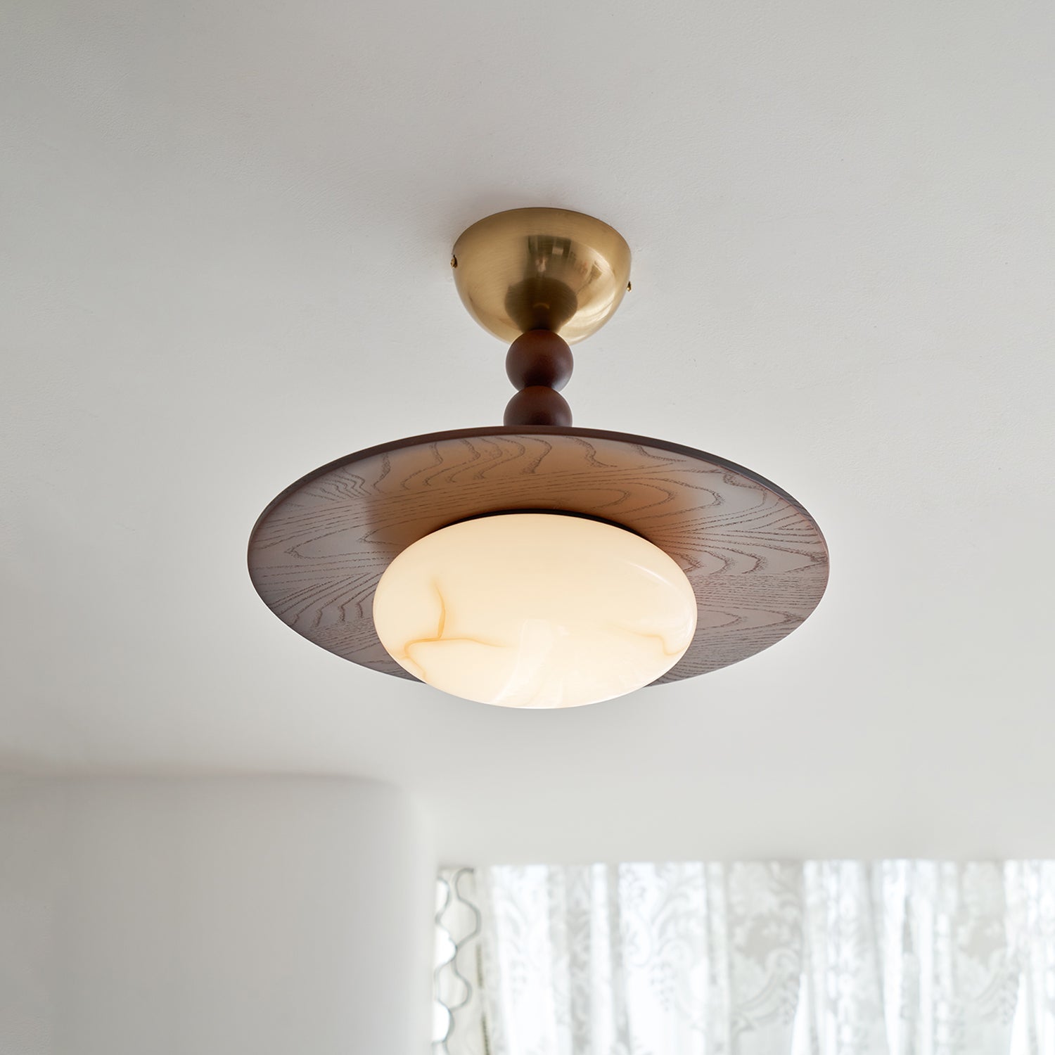 Ceiling Light Wood 14.1 in White Alabaster Dining Room Kitchen Living Room LED Fixture | Thomler