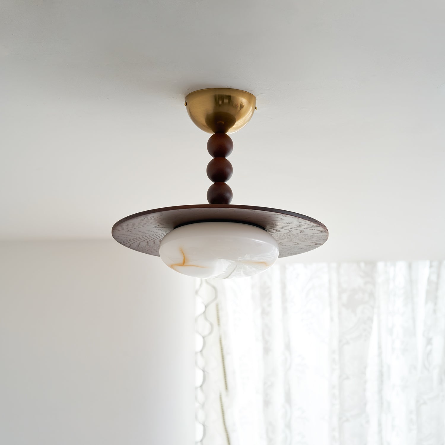 Ceiling Light Wood 14.1 in White Alabaster Dining Room Kitchen Living Room LED Fixture | Thomler