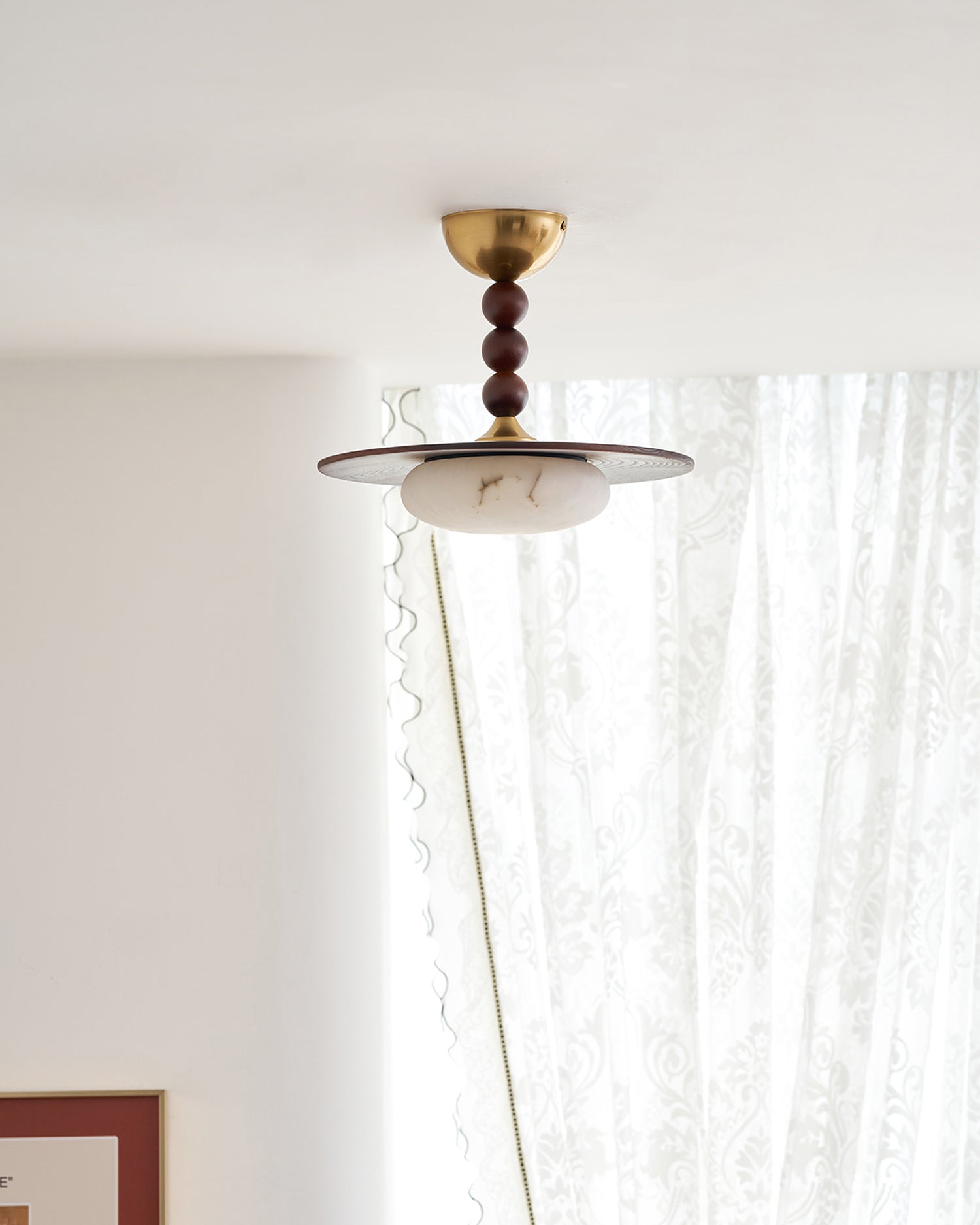 Ceiling Light Wood 14.1 in White Alabaster Dining Room Kitchen Living Room LED Fixture | Thomler