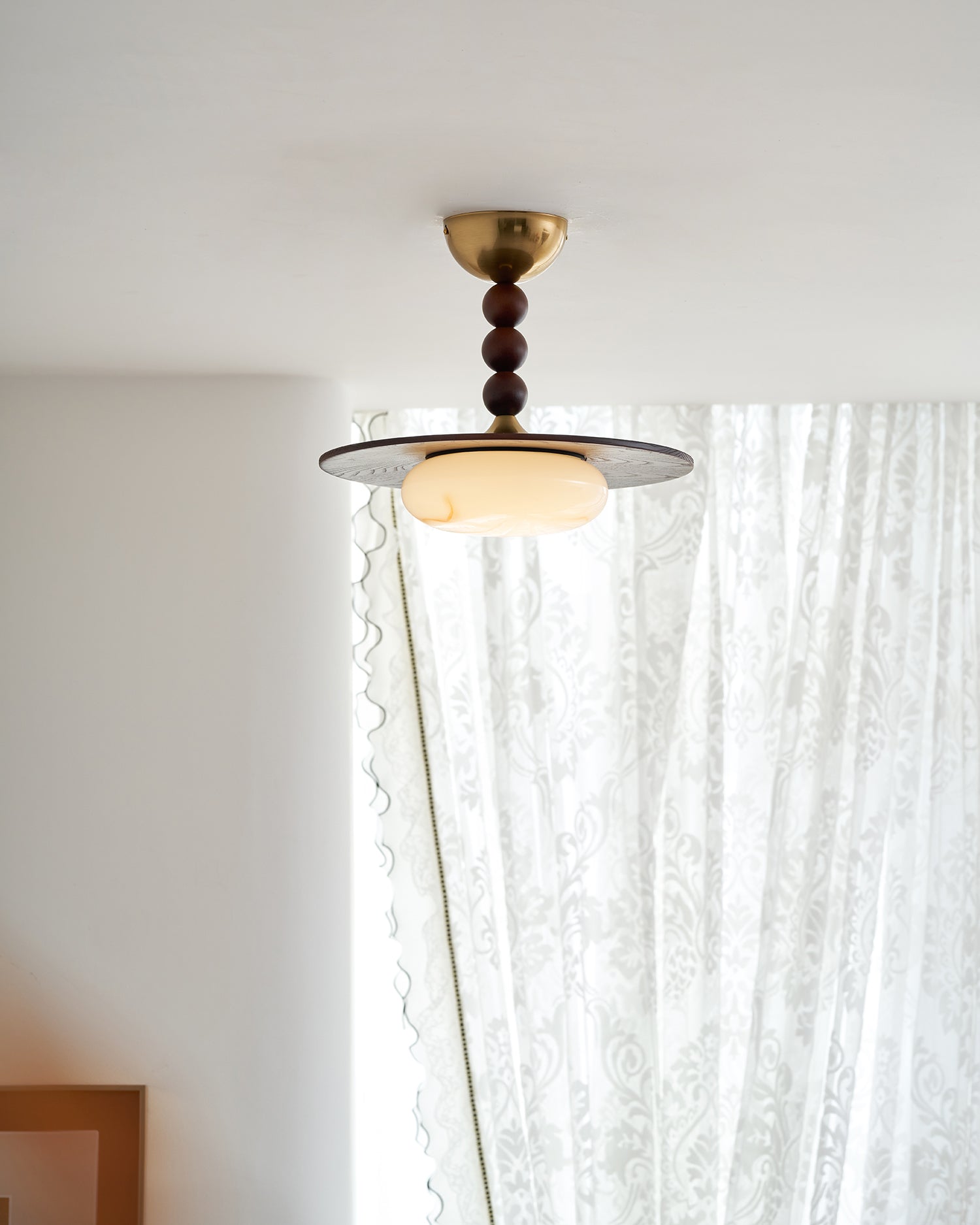 Ceiling Light Wood 14.1 in White Alabaster Dining Room Kitchen Living Room LED Fixture | Thomler