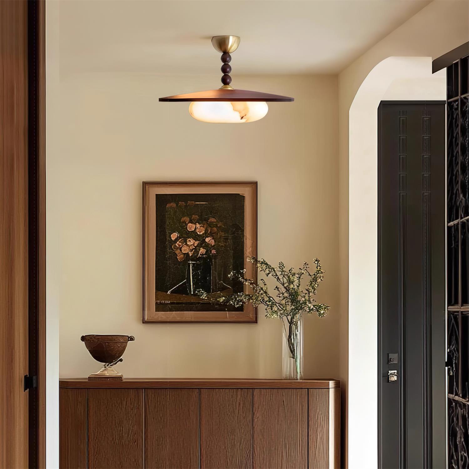 Ceiling Light Wood 14.1 in White Alabaster Dining Room Kitchen Living Room LED Fixture | Thomler