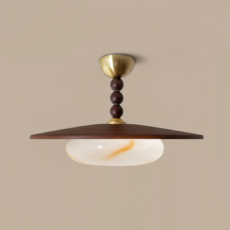 Ceiling Light Wood 14.1 in White Alabaster Dining Room Kitchen Living Room LED Fixture | Thomler