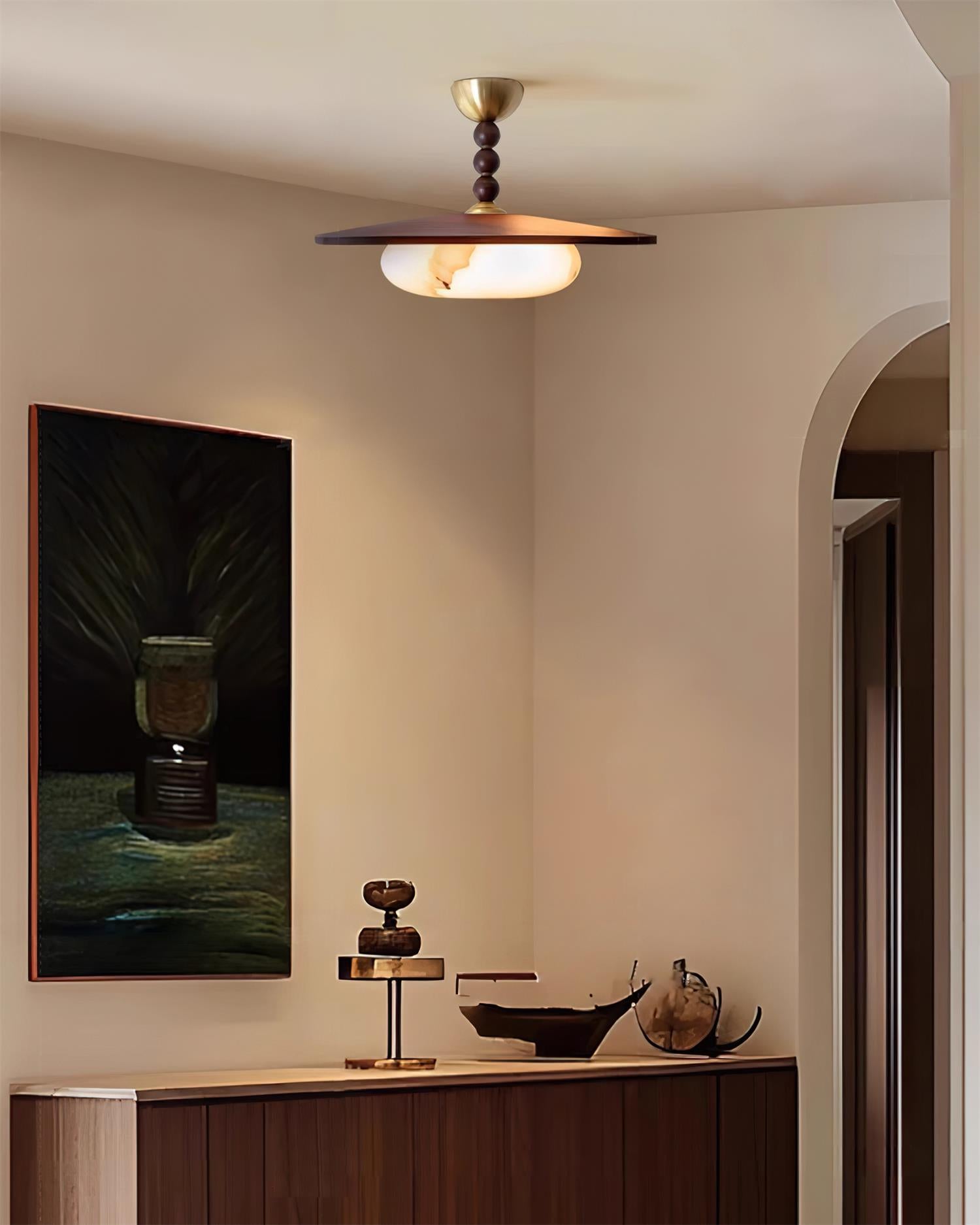 Ceiling Light Wood 14.1 in White Alabaster Dining Room Kitchen Living Room LED Fixture | Thomler