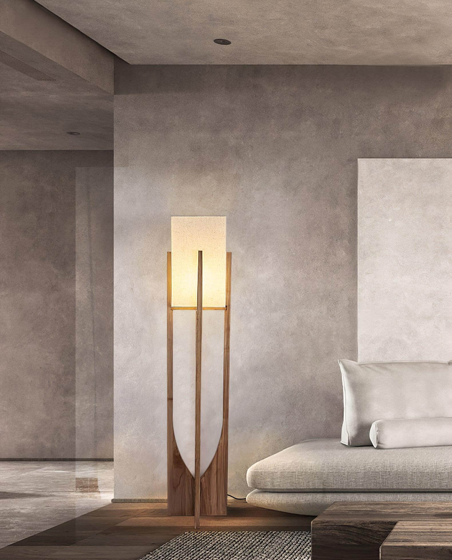 Floor Lamp Wood Fabric Shade 57 in Retro Living Room Bedroom Mid Century Standing Light Ambient Lighting | Thomler