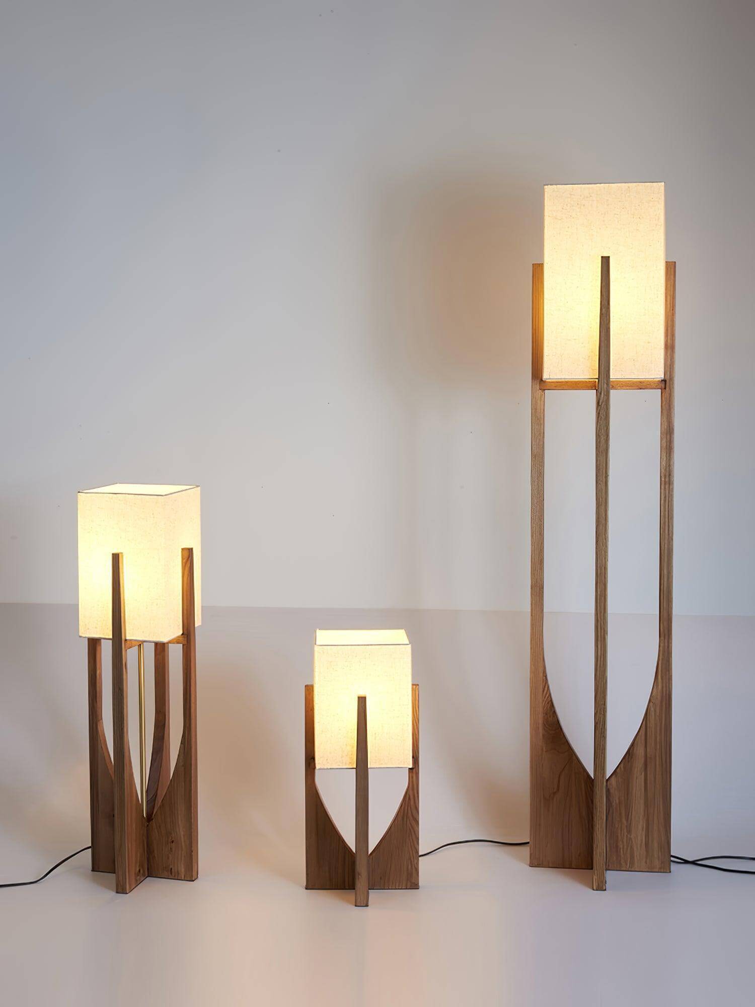 Floor Lamp Wood Fabric Shade 57 in Retro Living Room Bedroom Mid Century Standing Light Ambient Lighting | Thomler