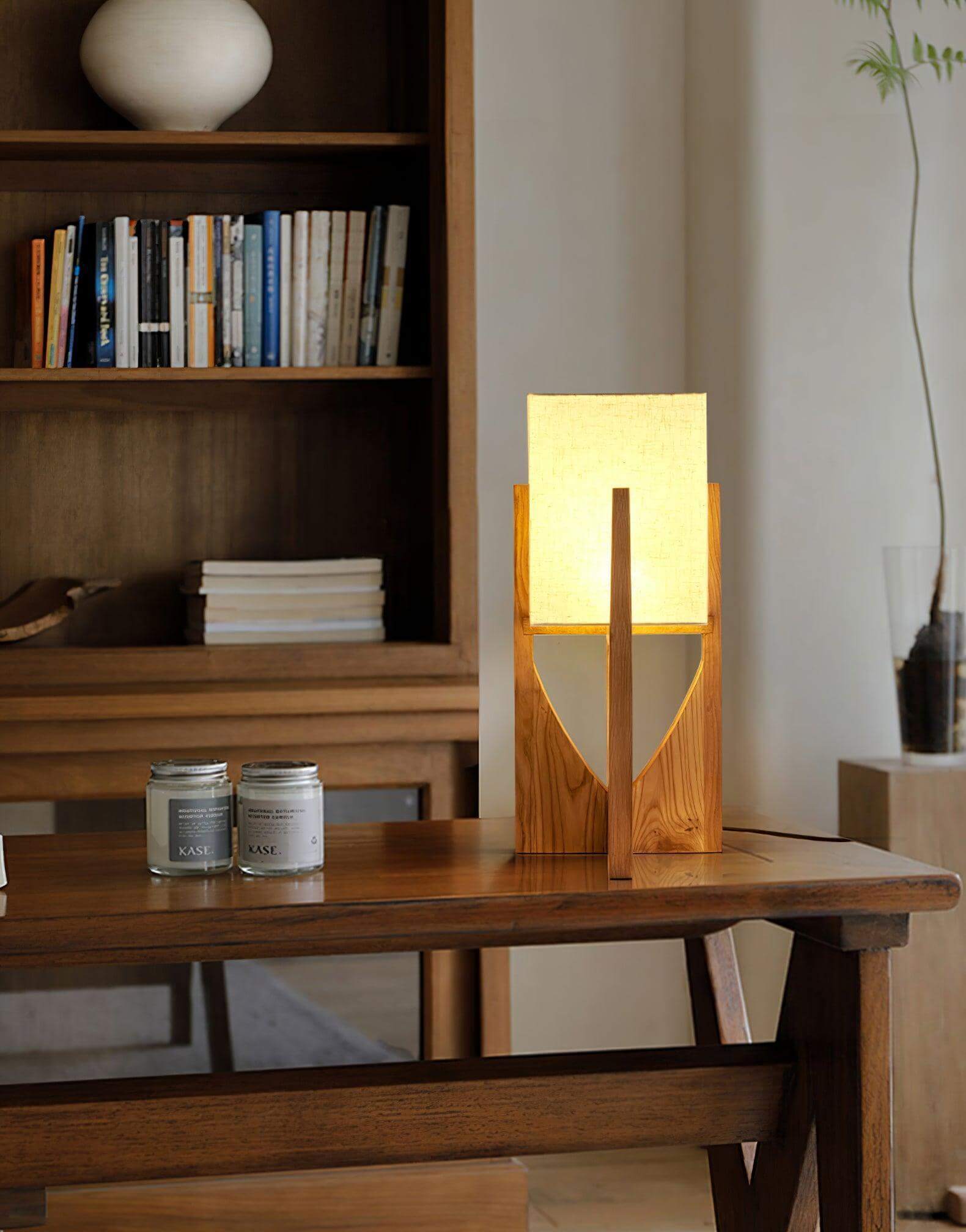 Floor Lamp Wood Fabric Shade 57 in Retro Living Room Bedroom Mid Century Standing Light Ambient Lighting | Thomler