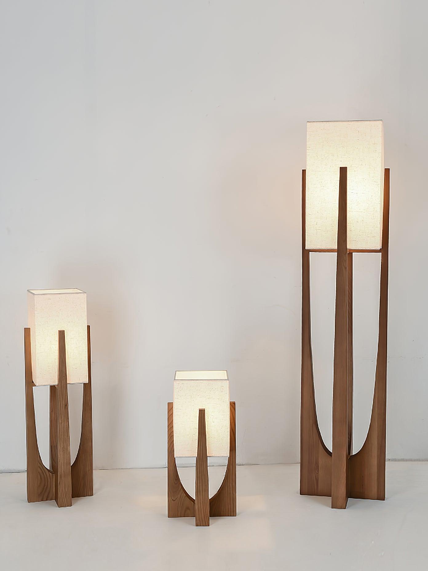 Floor Lamp Wood Fabric Shade 57 in Retro Living Room Bedroom Mid Century Standing Light Ambient Lighting | Thomler