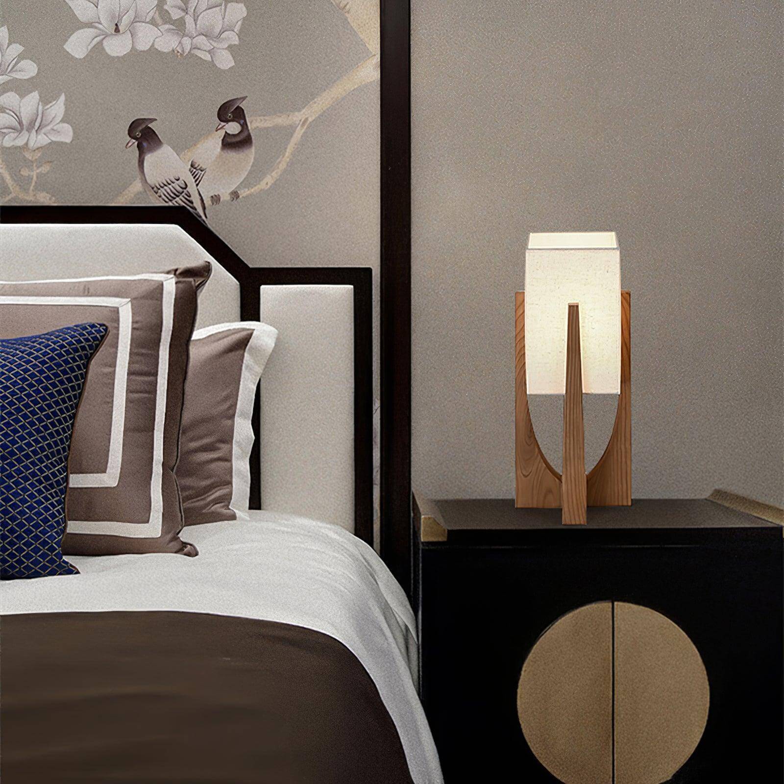 Floor Lamp Wood Fabric Shade 57 in Retro Living Room Bedroom Mid Century Standing Light Ambient Lighting | Thomler