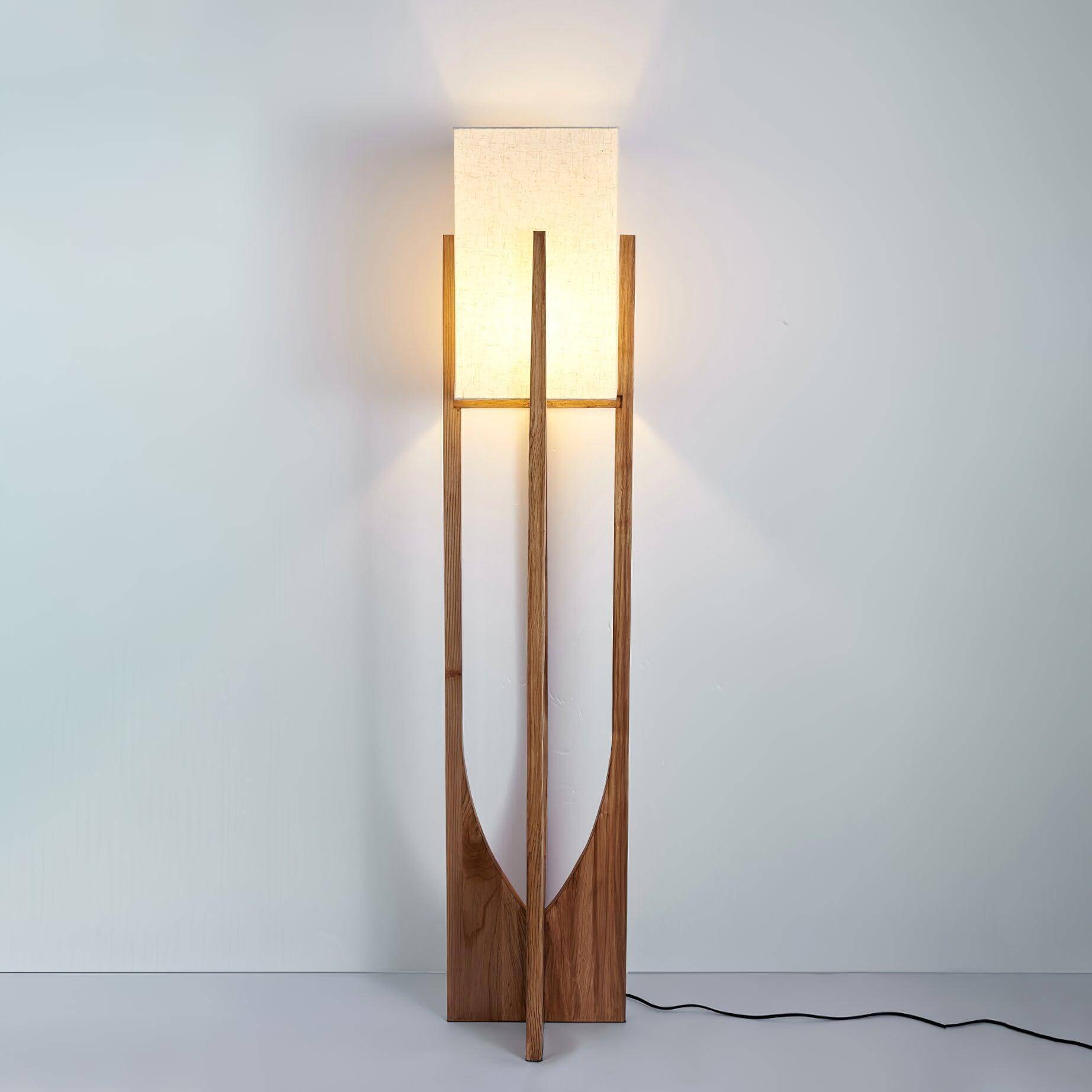 Floor Lamp Wood Fabric Shade 57 in Retro Living Room Bedroom Mid Century Standing Light Ambient Lighting | Thomler