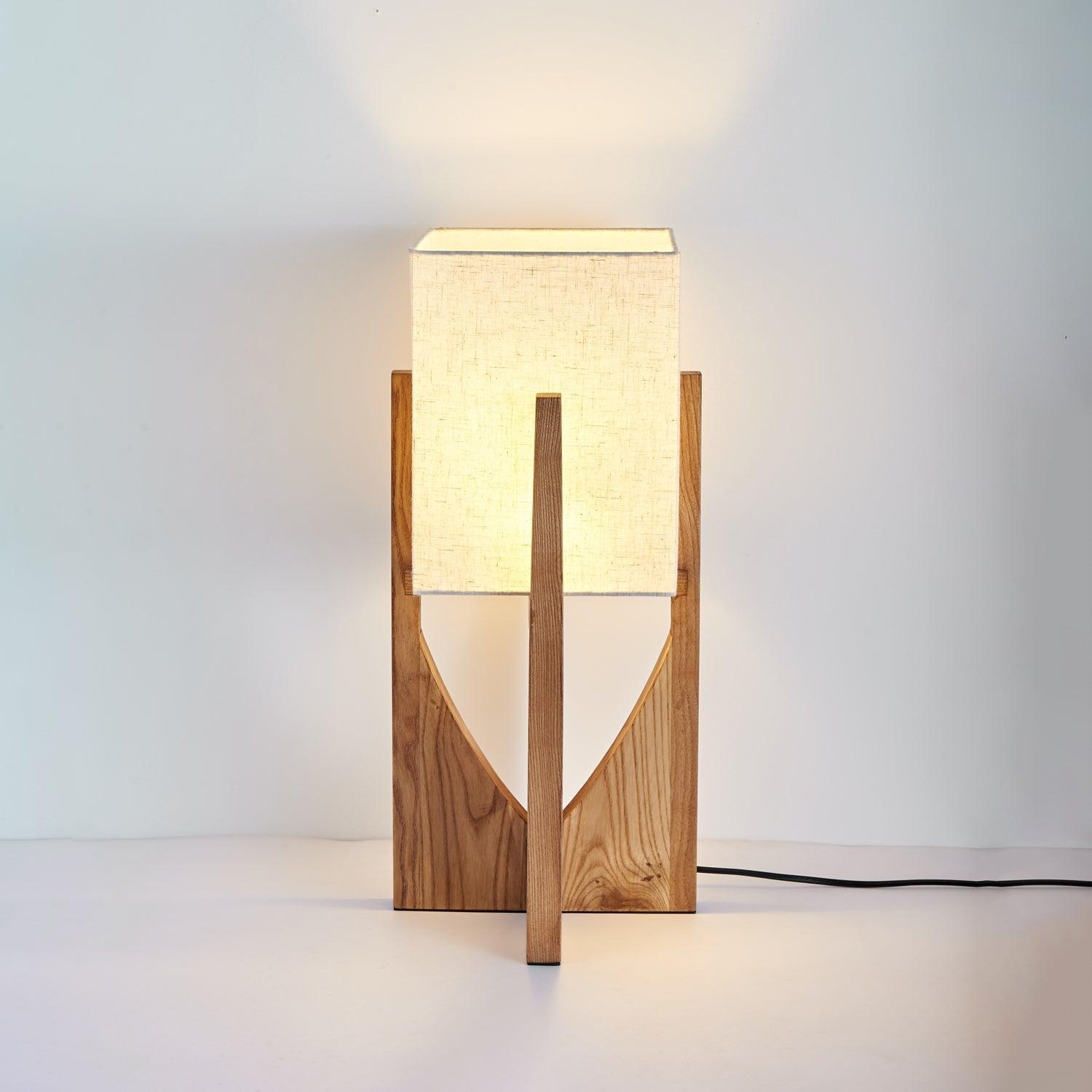 Floor Lamp Wood Fabric Shade 57 in Retro Living Room Bedroom Mid Century Standing Light Ambient Lighting | Thomler