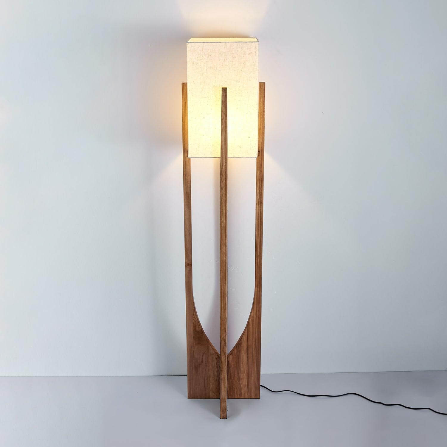 Floor Lamp Wood Fabric Shade 57 in Retro Living Room Bedroom Mid Century Standing Light Ambient Lighting | Thomler