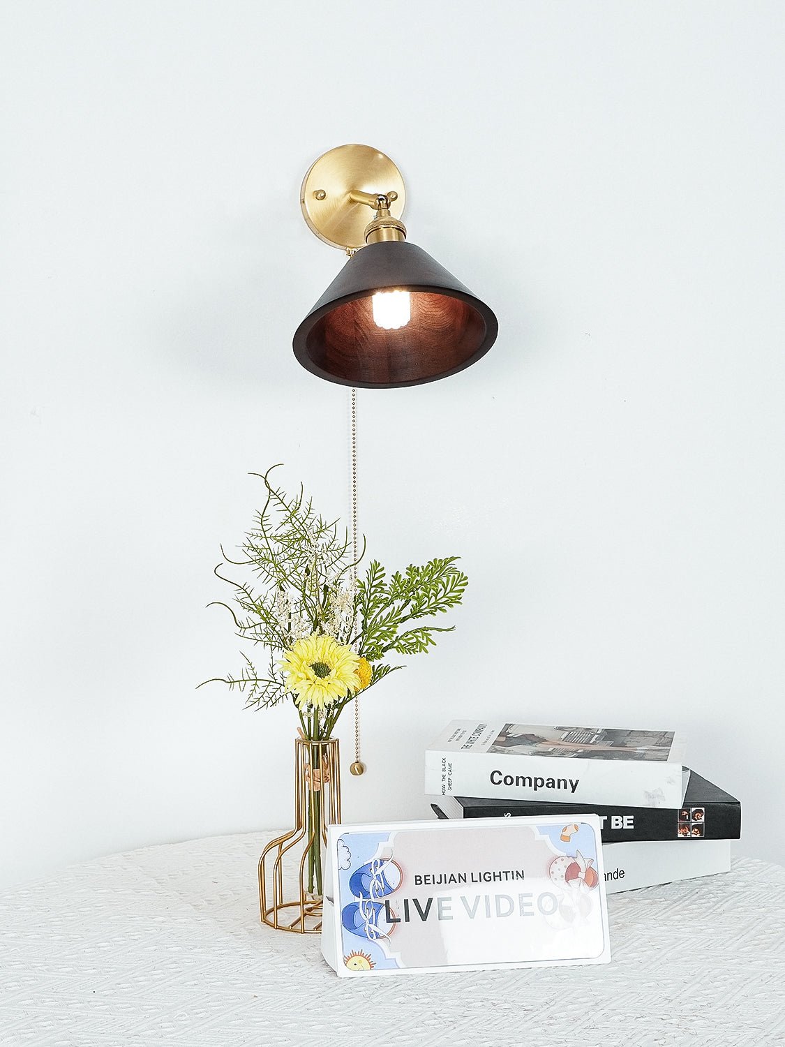 Wooden Wall Sconce 6.3 in to 7.1 in Walnut Indoor Accent Lighting for Living Room Bedroom Hallway Decor | Thomler