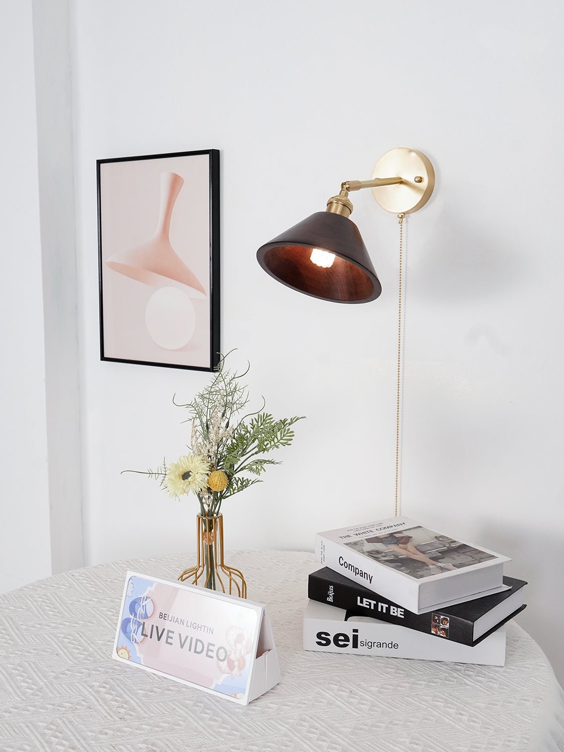 Wooden Wall Sconce 6.3 in to 7.1 in Walnut Indoor Accent Lighting for Living Room Bedroom Hallway Decor | Thomler