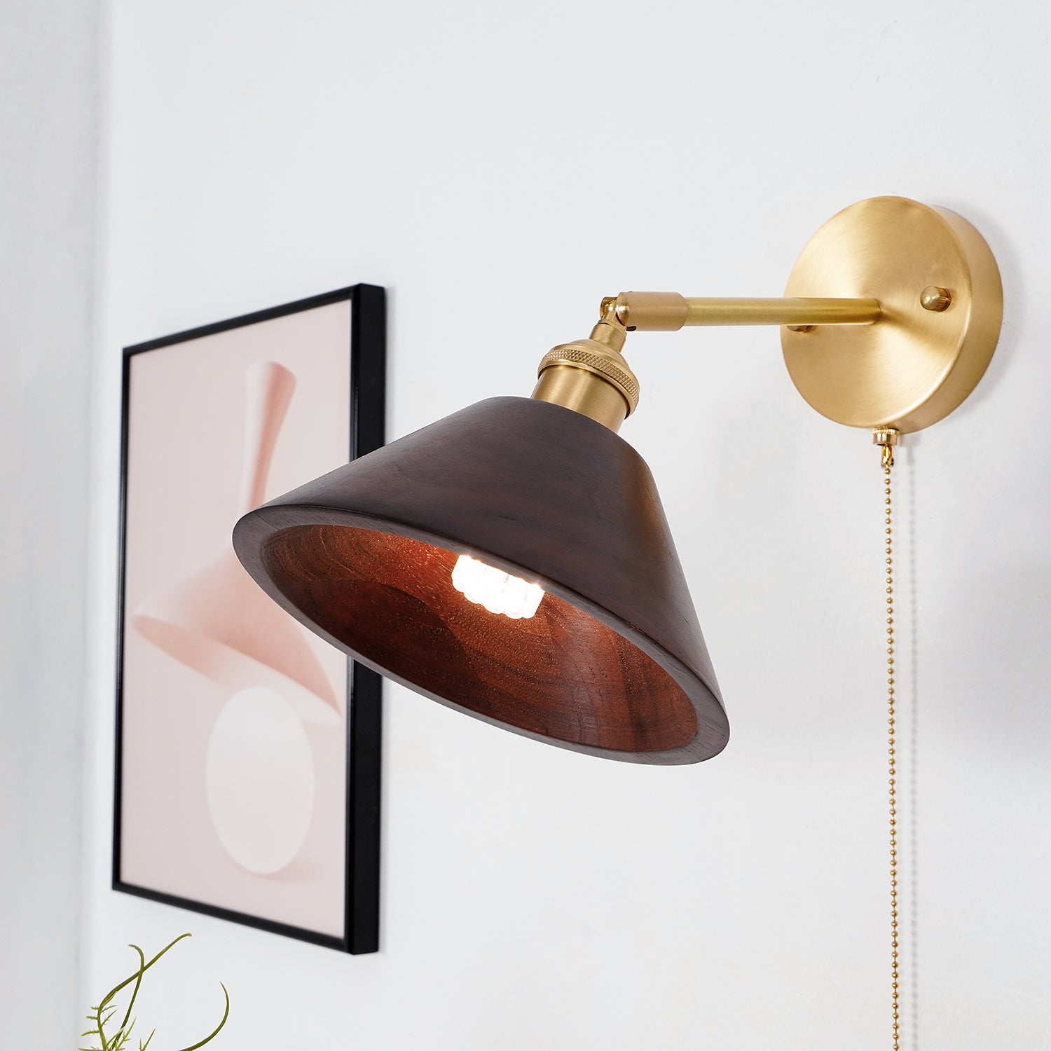 Wooden Wall Sconce 6.3 in to 7.1 in Walnut Indoor Accent Lighting for Living Room Bedroom Hallway Decor | Thomler