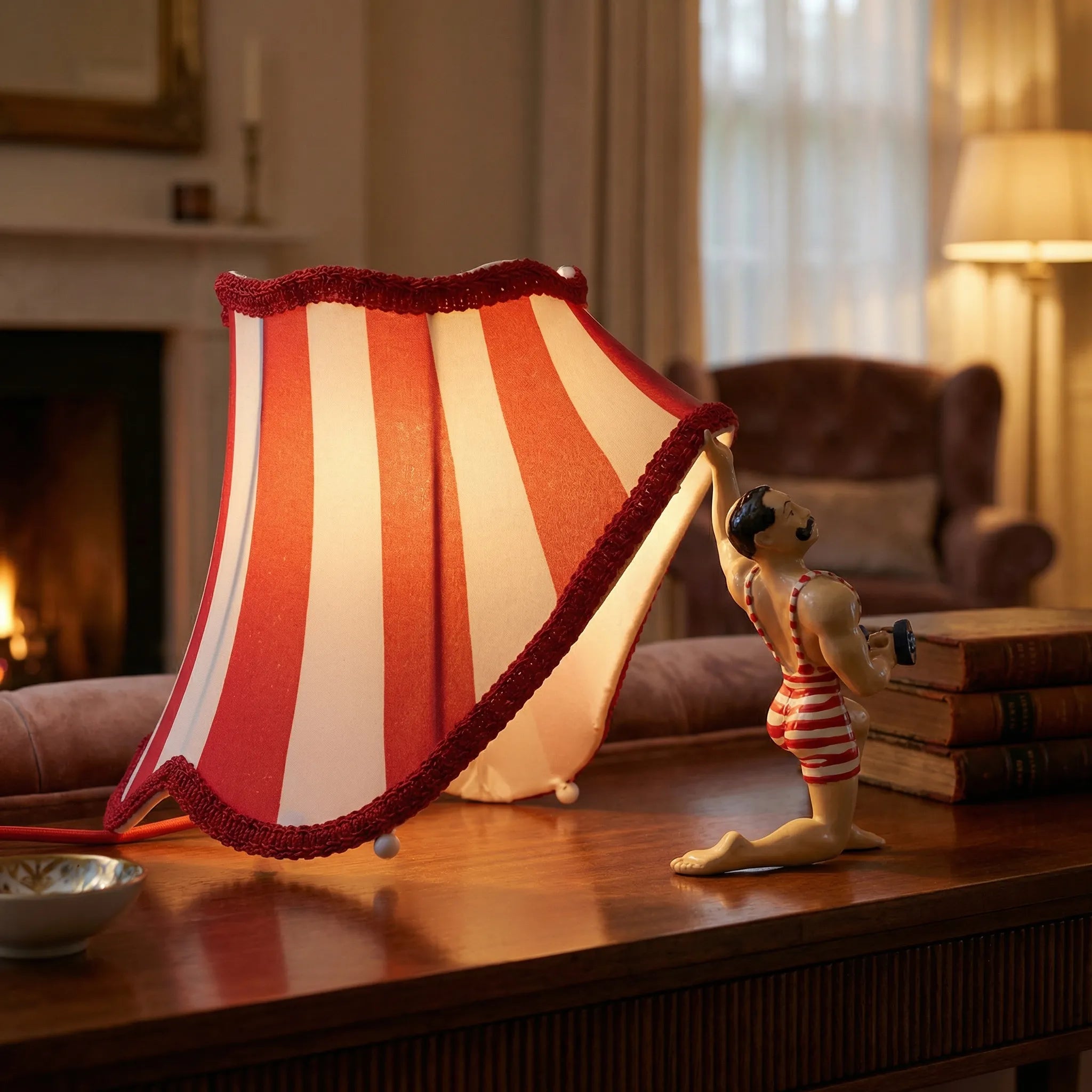 Table Lamp Resin Circus Design 30.0 cm Red White Bedside Desk Vintage Accent Lighting Adjustable Arm E27 | Thomler