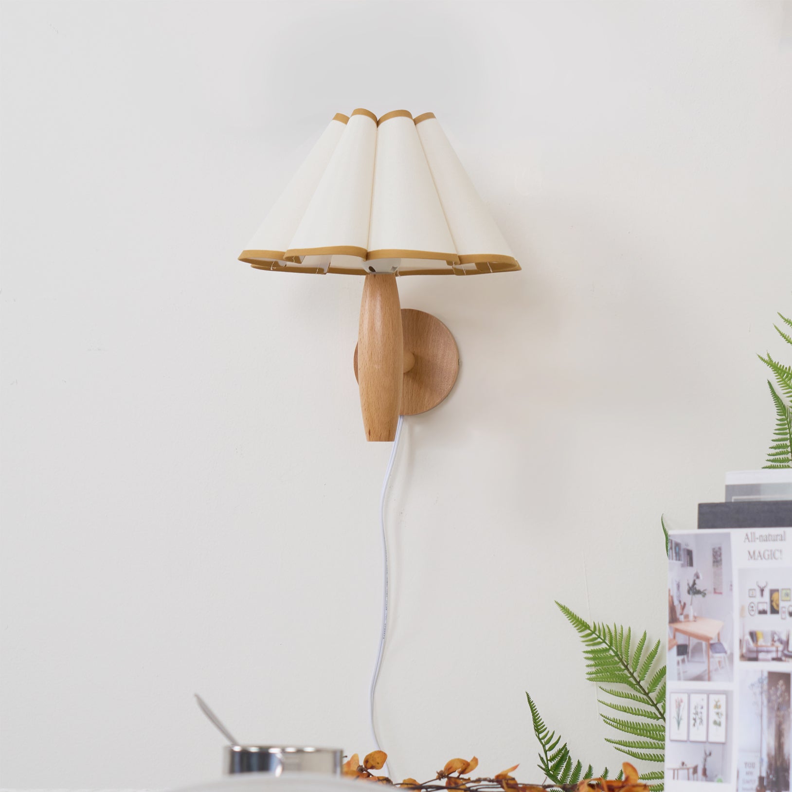 Wall Lamp Wood Fluted 12.2 in Indoor Living Room Bedroom Lighting Adjustable Vintage Style | Thomler