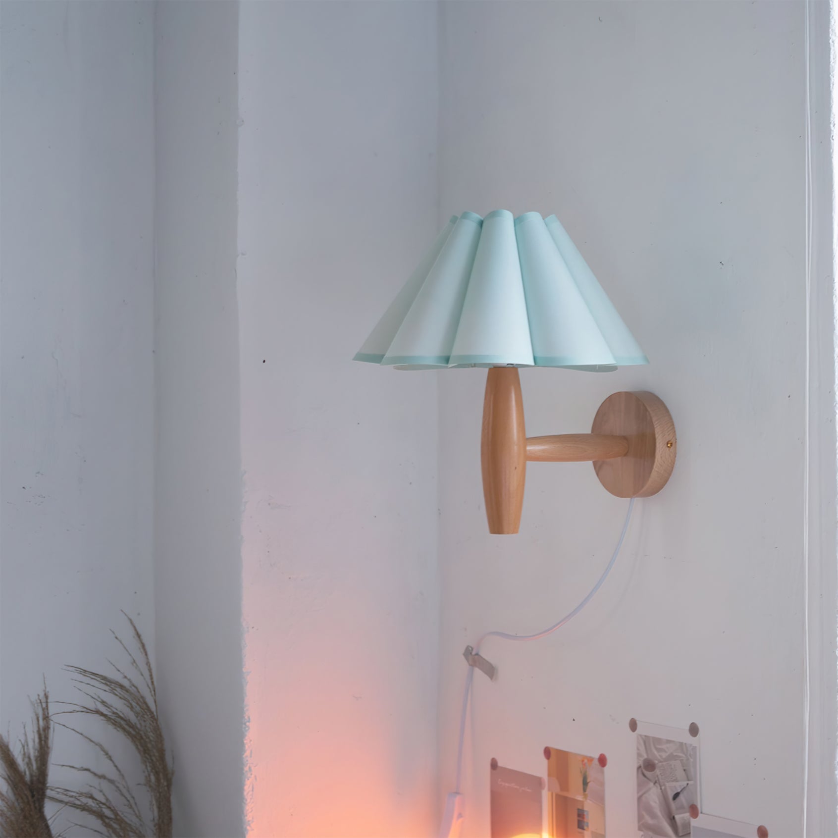 Wall Lamp Wood Fluted 12.2 in Indoor Living Room Bedroom Lighting Adjustable Vintage Style | Thomler